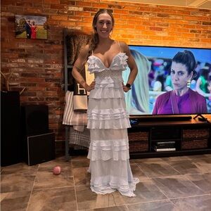 Glamorous Collection Lulus Frill Of A Lifetime Blue Tiered Maxi Dress Medium